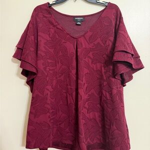 Liz Claiborne Burgundy Floral Blouse